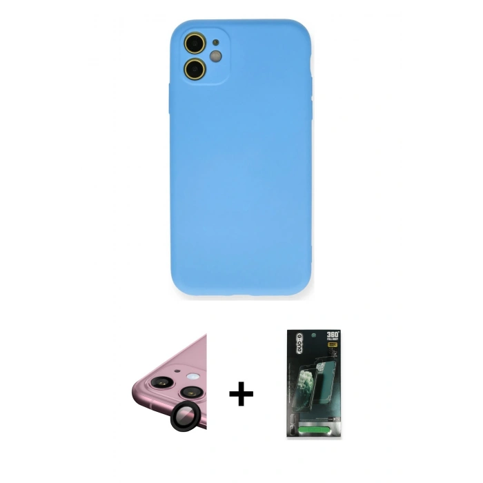 MARSİLYAN™- iPhone 11 Kılıf Ahenk Serisi - Şeffaf 360 Full Body Arka Koruyucu + Raze Metal Kamera Lens - SH