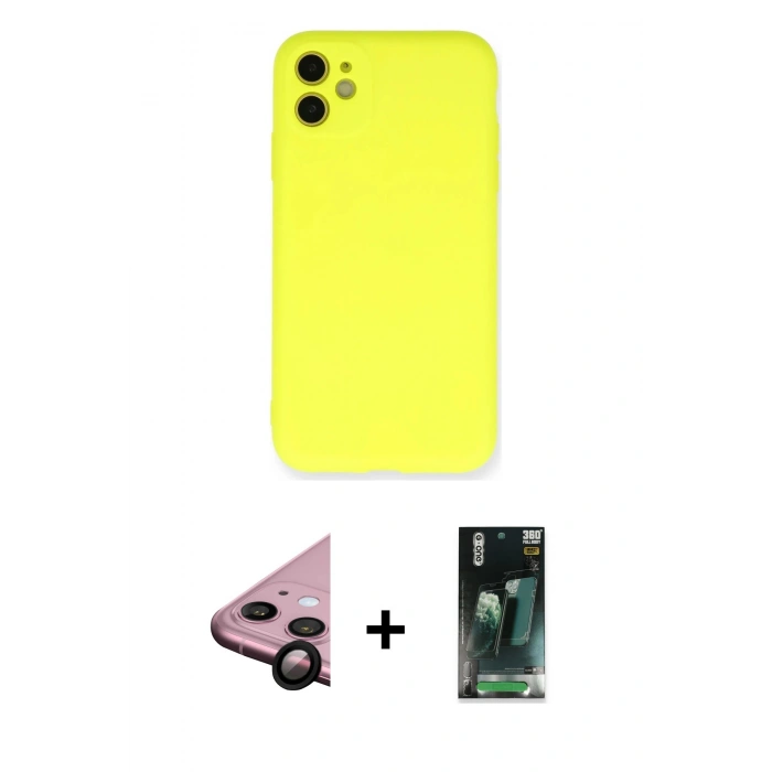 MARSİLYAN™- iPhone 11 Kılıf Ahenk Serisi - Şeffaf 360 Full Body Arka Koruyucu + Raze Metal Kamera Lens - SH