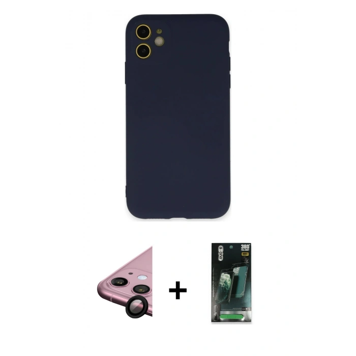 MARSİLYAN™- iPhone 11 Kılıf Ahenk Serisi - Şeffaf 360 Full Body Arka Koruyucu + Raze Metal Kamera Lens - SH