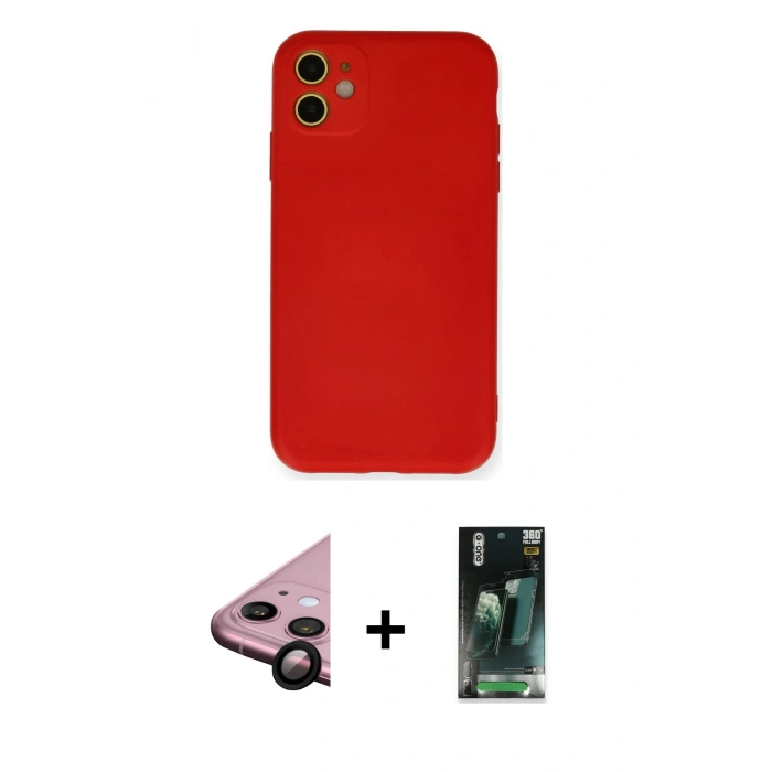 MARSİLYAN™- iPhone 11 Kılıf Ahenk Serisi - Şeffaf 360 Full Body Arka Koruyucu + Raze Metal Kamera Lens - SH