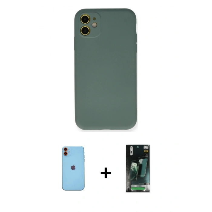 MARSİLYAN™- iPhone 11 Kılıf Ahenk Serisi - Şeffaf 360 Full Body Arka Koruyucu + Neon Fosforlu Kamera Lens - TU