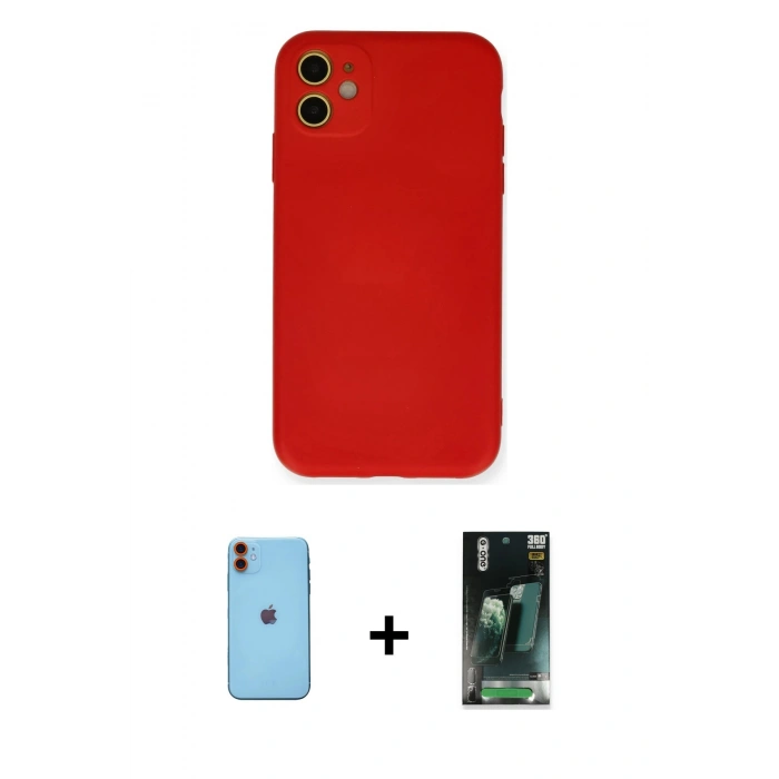 MARSİLYAN™- iPhone 11 Kılıf Ahenk Serisi - Şeffaf 360 Full Body Arka Koruyucu + Neon Fosforlu Kamera Lens - TU