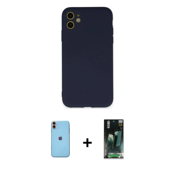 MARSİLYAN™- iPhone 11 Kılıf Ahenk Serisi - Şeffaf 360 Full Body Arka Koruyucu + Neon Fosforlu Kamera Lens - TU
