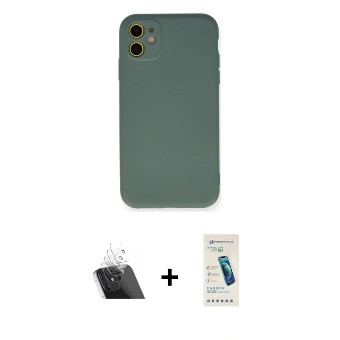 MARSİLYAN™- iPhone 11 Kılıf Ahenk Serisi - Şeffaf Pasifik Cam Ekran Koruyucu + Kamera Lens Koruma Cam - SF