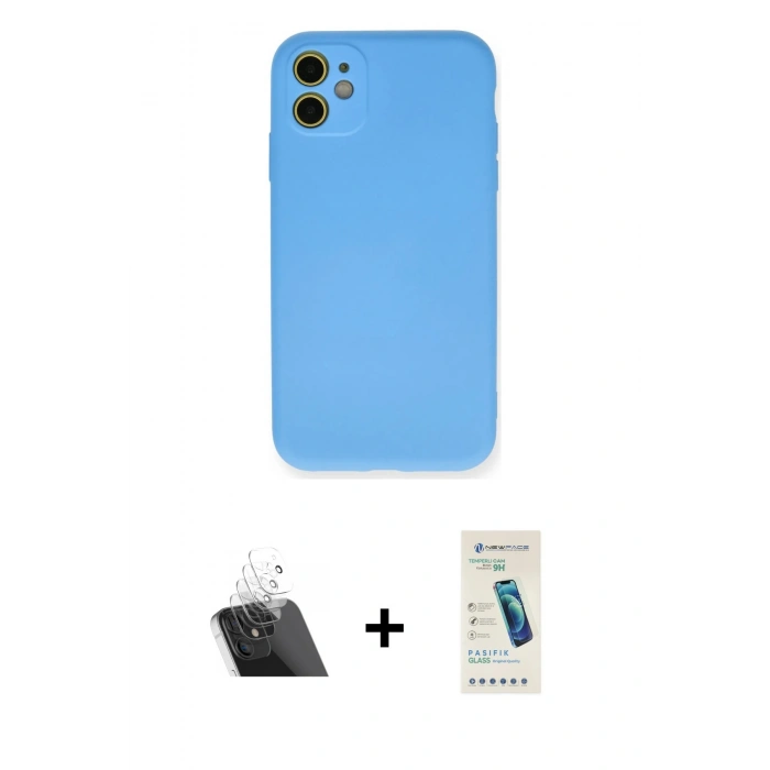 MARSİLYAN™- iPhone 11 Kılıf Ahenk Serisi - Şeffaf Pasifik Cam Ekran Koruyucu + Kamera Lens Koruma Cam - SF