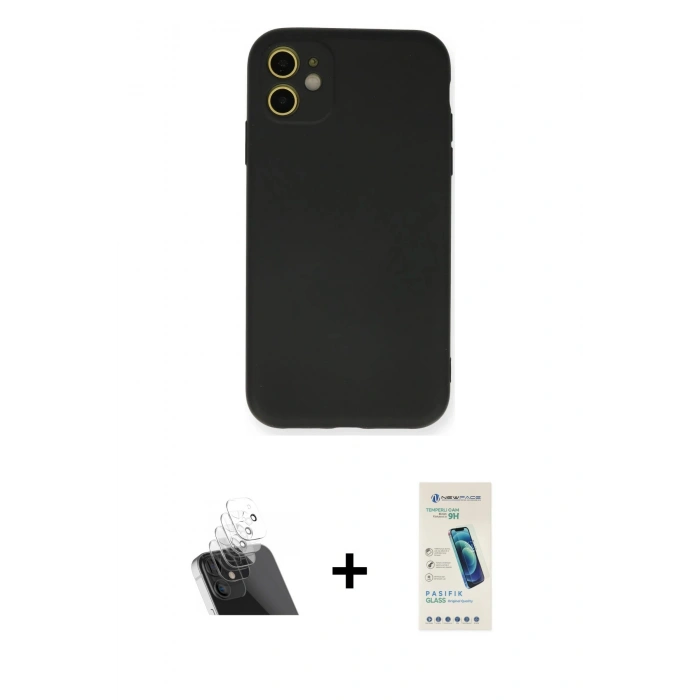 MARSİLYAN™- iPhone 11 Kılıf Ahenk Serisi - Şeffaf Pasifik Cam Ekran Koruyucu + Kamera Lens Koruma Cam - SF