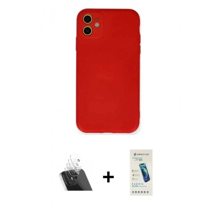 MARSİLYAN™- iPhone 11 Kılıf Ahenk Serisi - Şeffaf Pasifik Cam Ekran Koruyucu + Kamera Lens Koruma Cam - SF