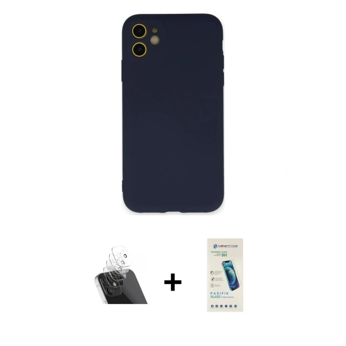 MARSİLYAN™- iPhone 11 Kılıf Ahenk Serisi - Şeffaf Pasifik Cam Ekran Koruyucu + Kamera Lens Koruma Cam - SF