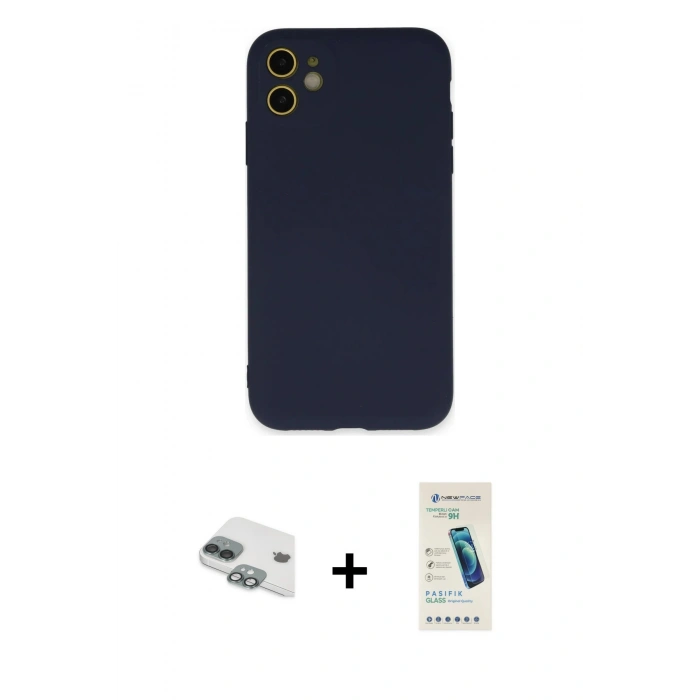 MARSİLYAN™- iPhone 11 Kılıf Ahenk Serisi - Şeffaf Pasifik Cam Ekran Koruyucu + Pers Alüminyum Kamera Lens - YL