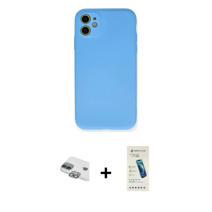 MARSİLYAN™- iPhone 11 Kılıf Ahenk Serisi - Şeffaf Pasifik Cam Ekran Koruyucu + Pers Alüminyum Kamera Lens - YL