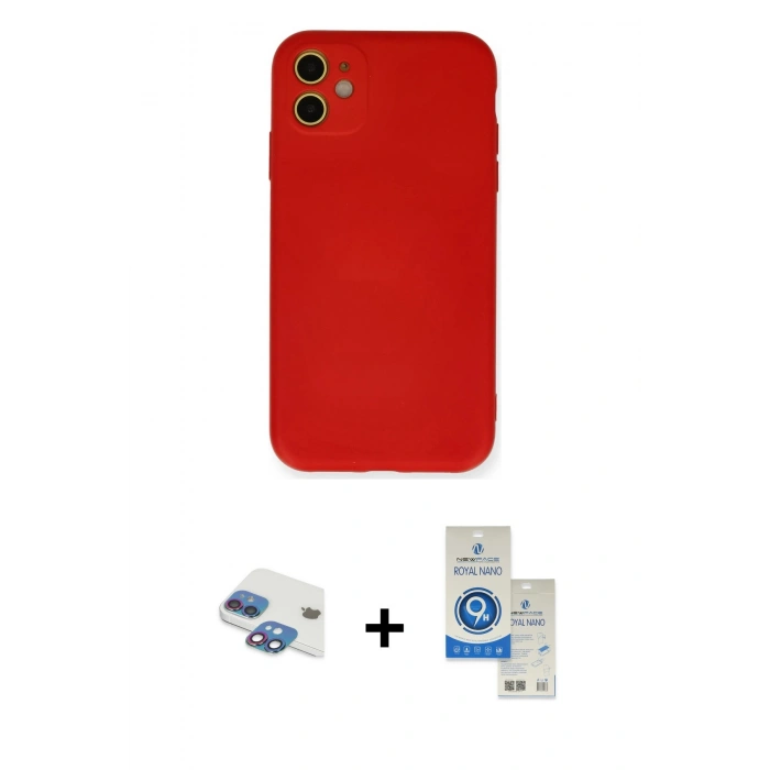 MARSİLYAN™- iPhone 11 Kılıf Ahenk Serisi - Şeffaf Royal Nano Ekran Koruyucu + Pers Alüminyum Kamera Lens - GI