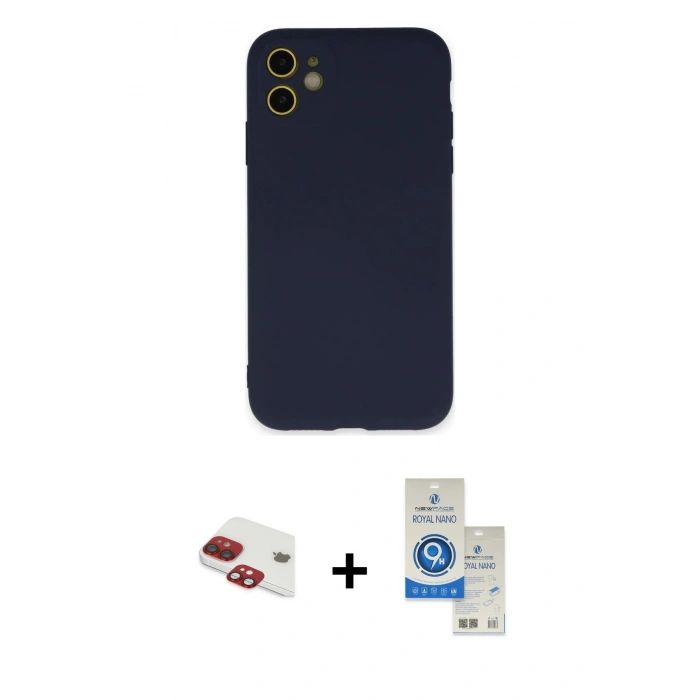 MARSİLYAN™- iPhone 11 Kılıf Ahenk Serisi - Şeffaf Royal Nano Ekran Koruyucu + Pers Alüminyum Kamera Lens - KI