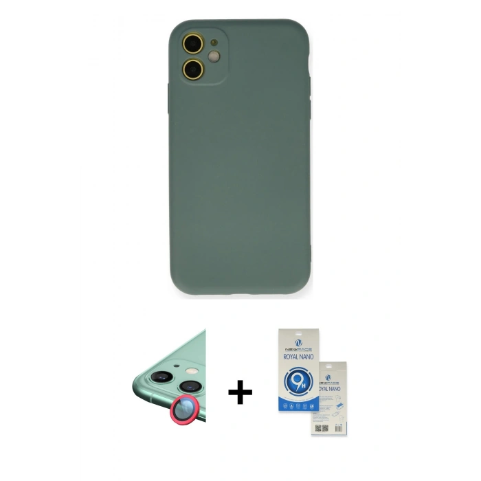 MARSİLYAN™- iPhone 11 Kılıf Ahenk Serisi - Şeffaf Royal Nano Ekran Koruyucu + Raze Metal Kamera Lens - KI