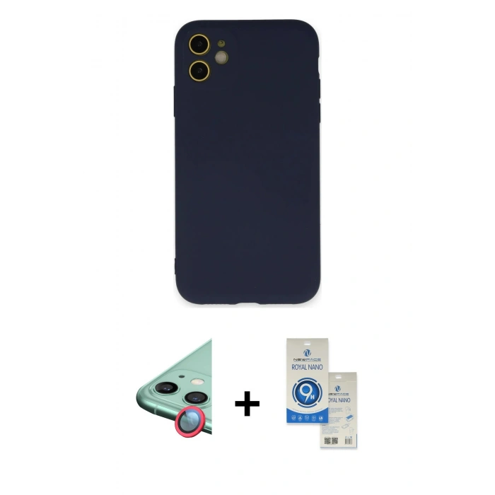 MARSİLYAN™- iPhone 11 Kılıf Ahenk Serisi - Şeffaf Royal Nano Ekran Koruyucu + Raze Metal Kamera Lens - KI