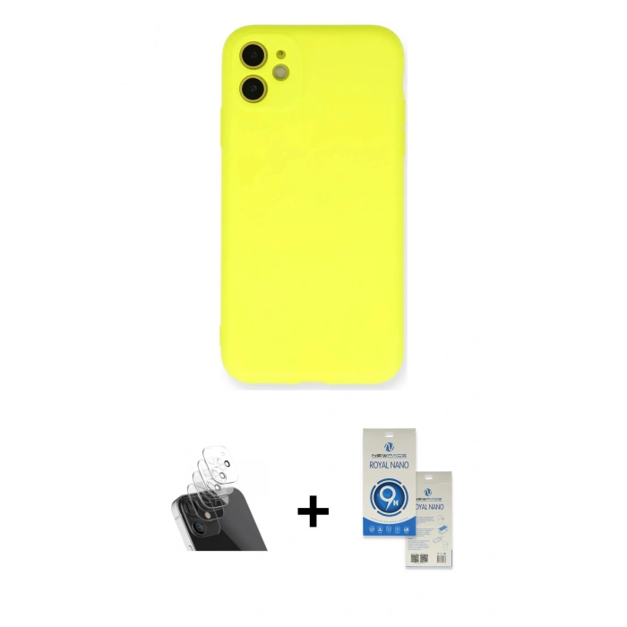 MARSİLYAN™- iPhone 11 Kılıf Ahenk Serisi - Şeffaf Royal Nano Ekran Koruyucu + Şeffaf Kamera Lens Koruma Cam