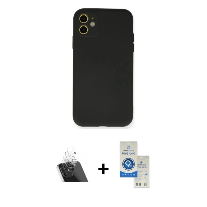 MARSİLYAN™- iPhone 11 Kılıf Ahenk Serisi - Şeffaf Royal Nano Ekran Koruyucu + Şeffaf Kamera Lens Koruma Cam