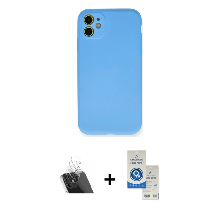 MARSİLYAN™- iPhone 11 Kılıf Ahenk Serisi - Şeffaf Royal Nano Ekran Koruyucu + Şeffaf Kamera Lens Koruma Cam
