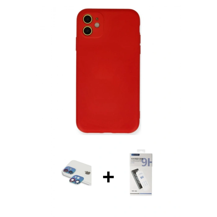 MARSİLYAN™- iPhone 11 Kılıf Ahenk Serisi - Şeffaf Uv Polymer Nano Ekran Koruyucu + Gökkuşağı Pers Alüminyum Kamera Lens
