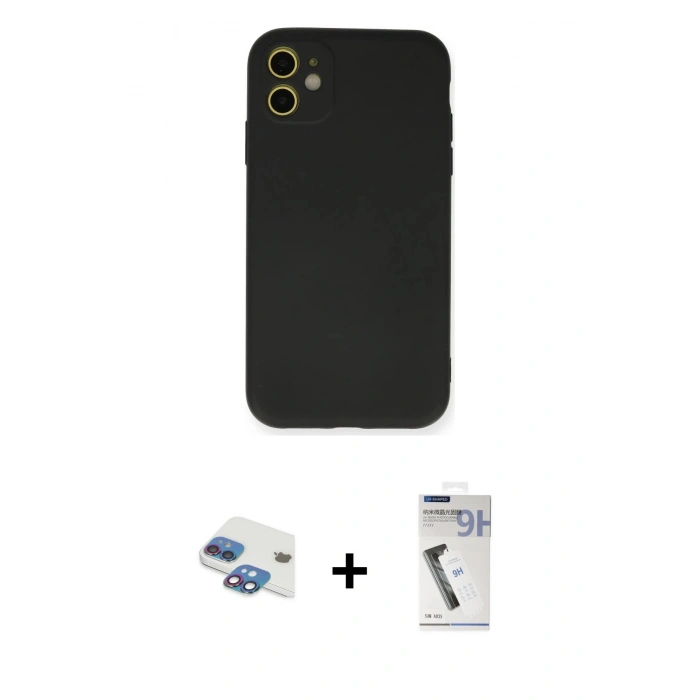 MARSİLYAN™- iPhone 11 Kılıf Ahenk Serisi - Şeffaf Uv Polymer Nano Ekran Koruyucu + Gökkuşağı Pers Alüminyum Kamera Lens