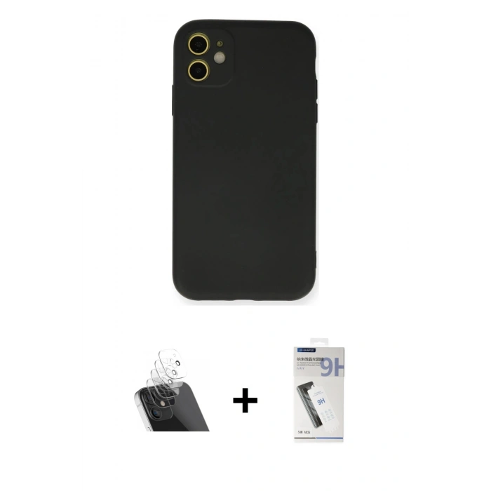 MARSİLYAN™- iPhone 11 Kılıf Ahenk Serisi - Şeffaf Uv Polymer Nano Ekran Koruyucu + Kamera Lens Koruma Cam - SF