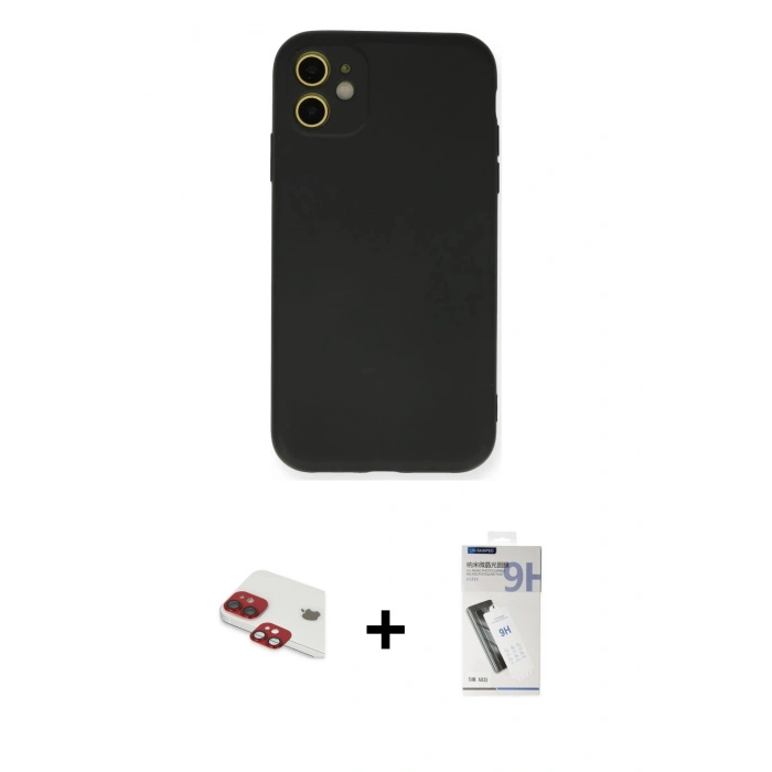 MARSİLYAN™- iPhone 11 Kılıf Ahenk Serisi - Şeffaf Uv Polymer Nano Ekran Koruyucu + Kırmızı Pers Alüminyum Kamera Lens