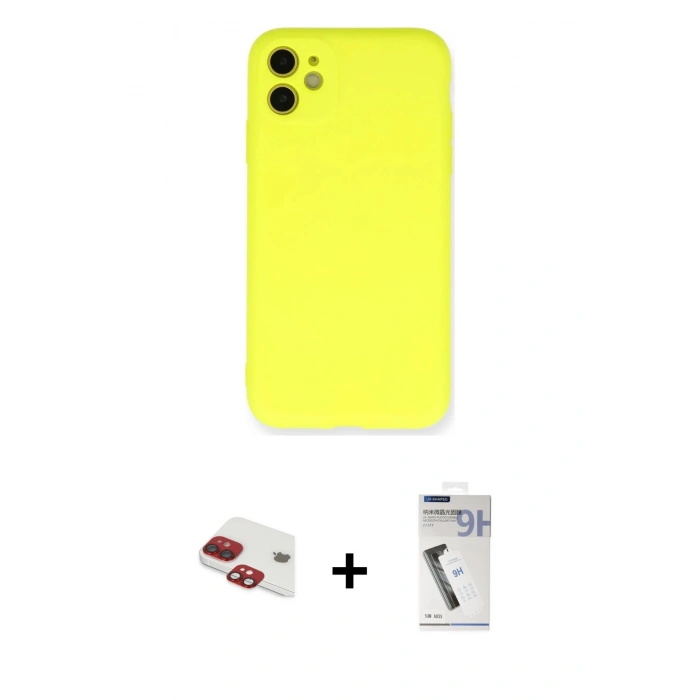 MARSİLYAN™- iPhone 11 Kılıf Ahenk Serisi - Şeffaf Uv Polymer Nano Ekran Koruyucu + Kırmızı Pers Alüminyum Kamera Lens