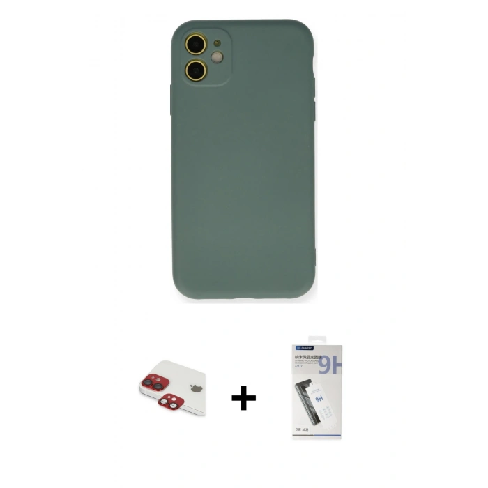 MARSİLYAN™- iPhone 11 Kılıf Ahenk Serisi - Şeffaf Uv Polymer Nano Ekran Koruyucu + Kırmızı Pers Alüminyum Kamera Lens