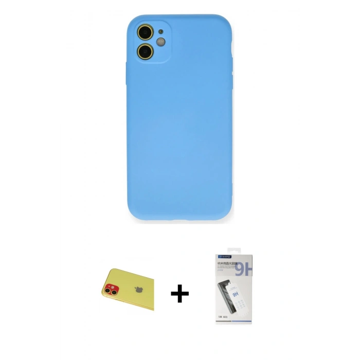 MARSİLYAN™- iPhone 11 Kılıf Ahenk Serisi - Şeffaf Uv Polymer Nano Ekran Koruyucu + Rainbow Kamera Lens Koruma Cam - KI