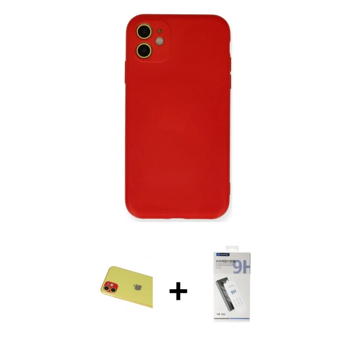 MARSİLYAN™- iPhone 11 Kılıf Ahenk Serisi - Şeffaf Uv Polymer Nano Ekran Koruyucu + Rainbow Kamera Lens Koruma Cam - KI