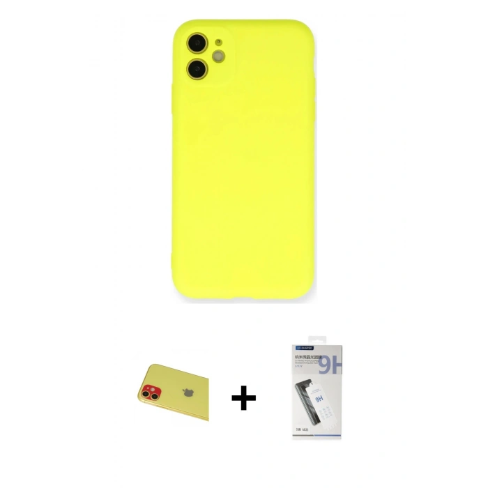 MARSİLYAN™- iPhone 11 Kılıf Ahenk Serisi - Şeffaf Uv Polymer Nano Ekran Koruyucu + Rainbow Kamera Lens Koruma Cam - KI