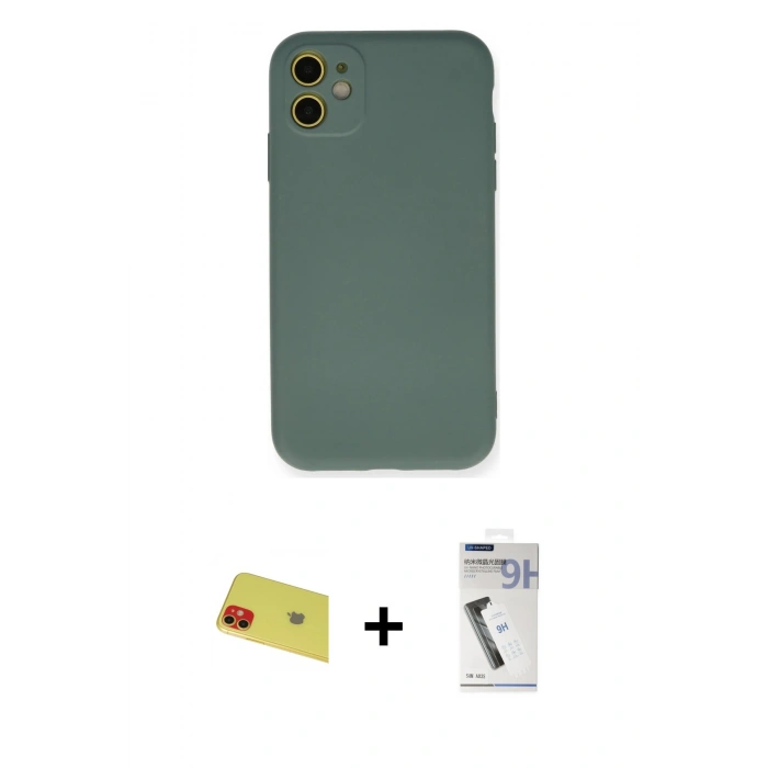 MARSİLYAN™- iPhone 11 Kılıf Ahenk Serisi - Şeffaf Uv Polymer Nano Ekran Koruyucu + Rainbow Kamera Lens Koruma Cam - KI