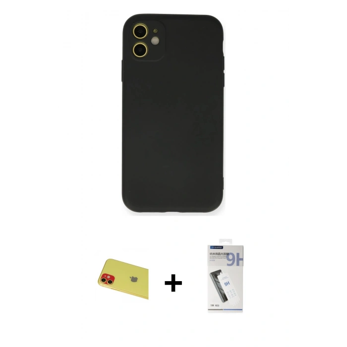 MARSİLYAN™- iPhone 11 Kılıf Ahenk Serisi - Şeffaf Uv Polymer Nano Ekran Koruyucu + Rainbow Kamera Lens Koruma Cam - KI