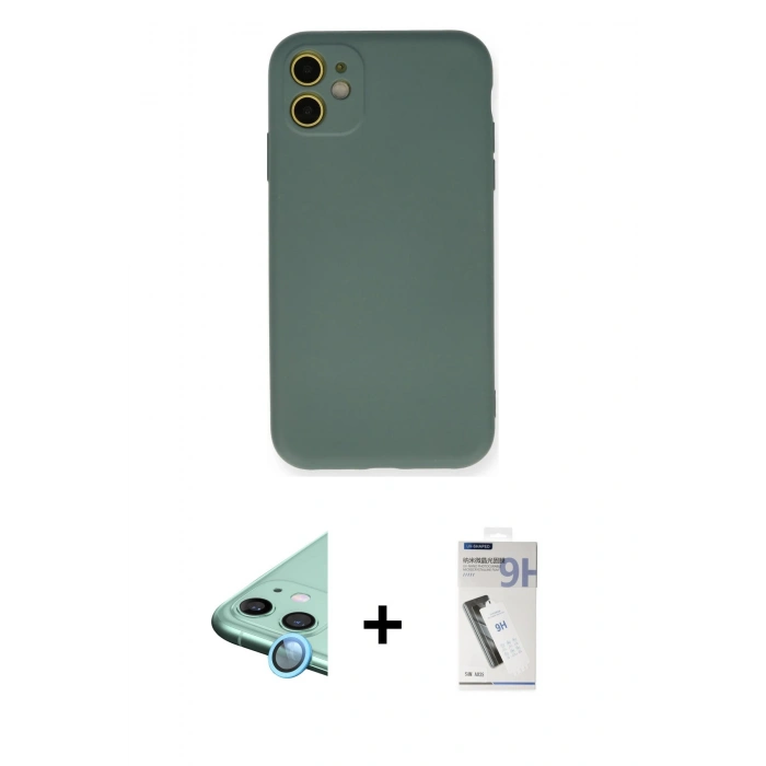 MARSİLYAN™- iPhone 11 Kılıf Ahenk Serisi - Şeffaf Uv Polymer Nano Ekran Koruyucu + Raze Metal Kamera Lens - MI
