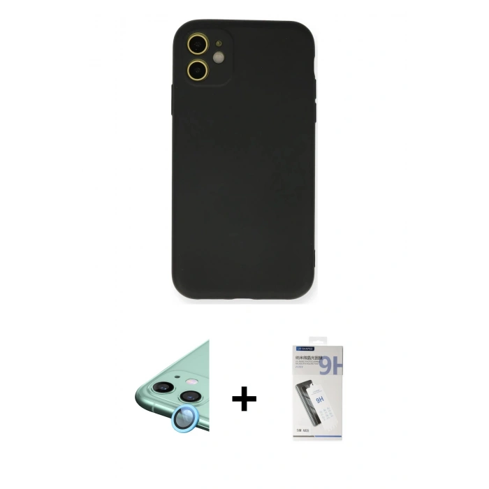 MARSİLYAN™- iPhone 11 Kılıf Ahenk Serisi - Şeffaf Uv Polymer Nano Ekran Koruyucu + Raze Metal Kamera Lens - MI