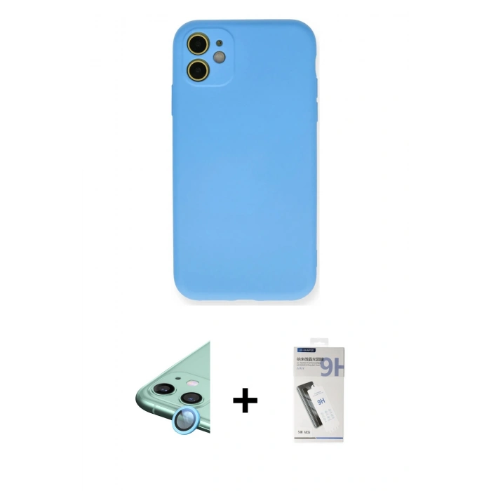 MARSİLYAN™- iPhone 11 Kılıf Ahenk Serisi - Şeffaf Uv Polymer Nano Ekran Koruyucu + Raze Metal Kamera Lens - MI