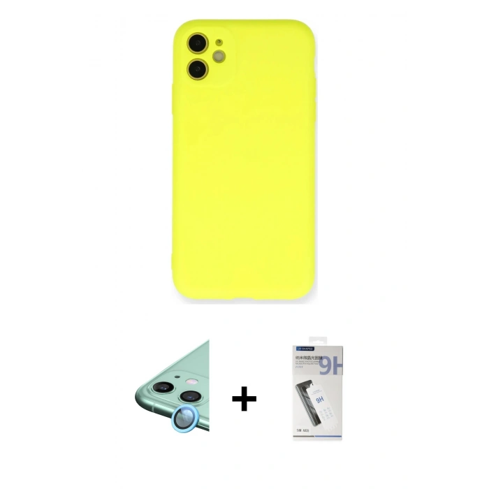 MARSİLYAN™- iPhone 11 Kılıf Ahenk Serisi - Şeffaf Uv Polymer Nano Ekran Koruyucu + Raze Metal Kamera Lens - MI