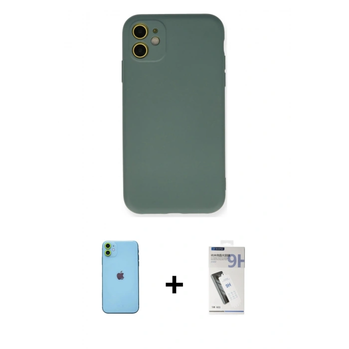 MARSİLYAN™- iPhone 11 Kılıf Ahenk Serisi - Şeffaf Uv Polymer Nano Ekran Koruyucu + Neon Fosforlu Kamera Lens - YL