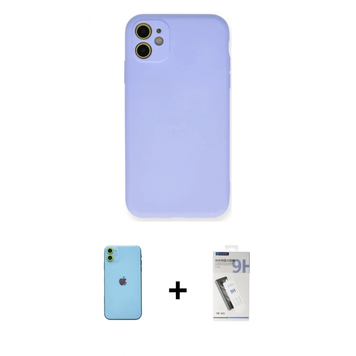 MARSİLYAN™- iPhone 11 Kılıf Ahenk Serisi - Şeffaf Uv Polymer Nano Ekran Koruyucu + Neon Fosforlu Kamera Lens - YL