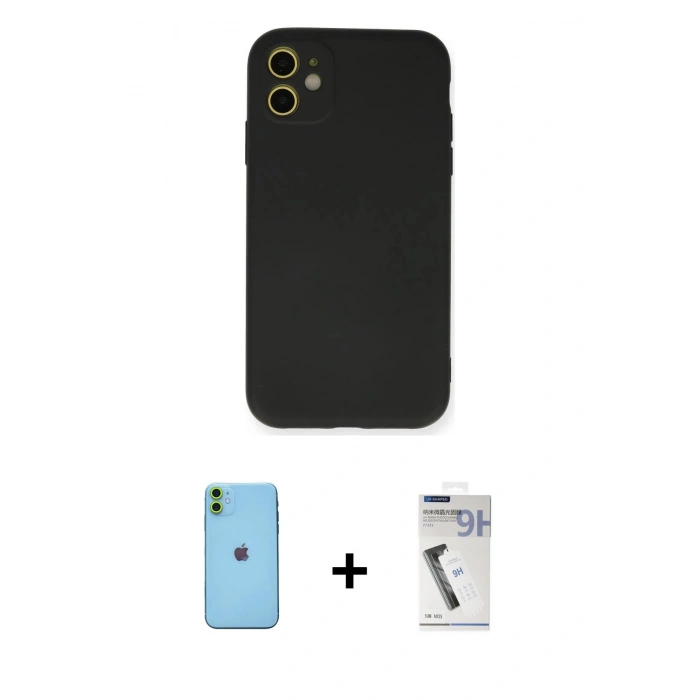 MARSİLYAN™- iPhone 11 Kılıf Ahenk Serisi - Şeffaf Uv Polymer Nano Ekran Koruyucu + Neon Fosforlu Kamera Lens - YL