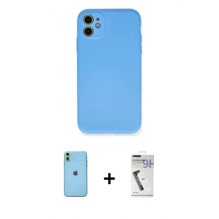 MARSİLYAN™- iPhone 11 Kılıf Ahenk Serisi - Şeffaf Uv Polymer Nano Ekran Koruyucu + Neon Fosforlu Kamera Lens - YL