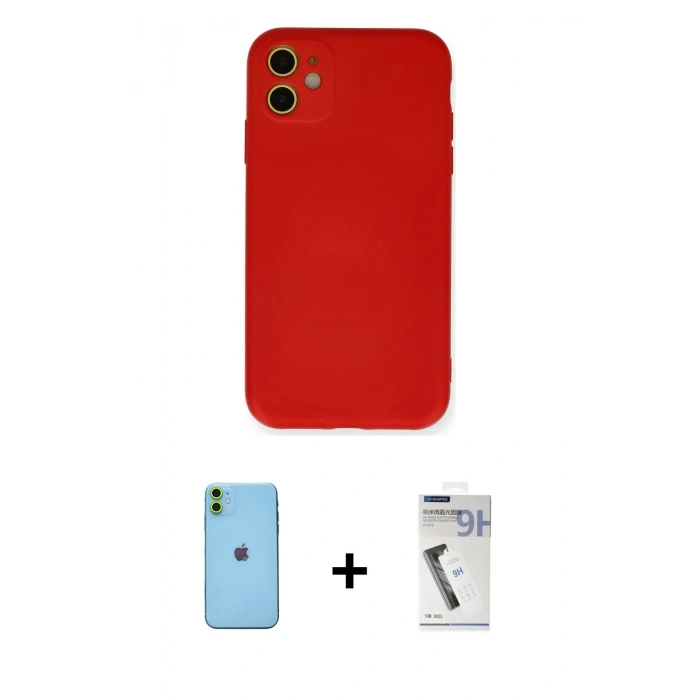 MARSİLYAN™- iPhone 11 Kılıf Ahenk Serisi - Şeffaf Uv Polymer Nano Ekran Koruyucu + Neon Fosforlu Kamera Lens - YL