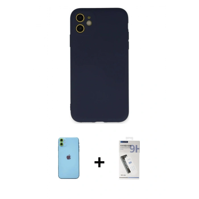 MARSİLYAN™- iPhone 11 Kılıf Ahenk Serisi - Şeffaf Uv Polymer Nano Ekran Koruyucu + Neon Fosforlu Kamera Lens - YL