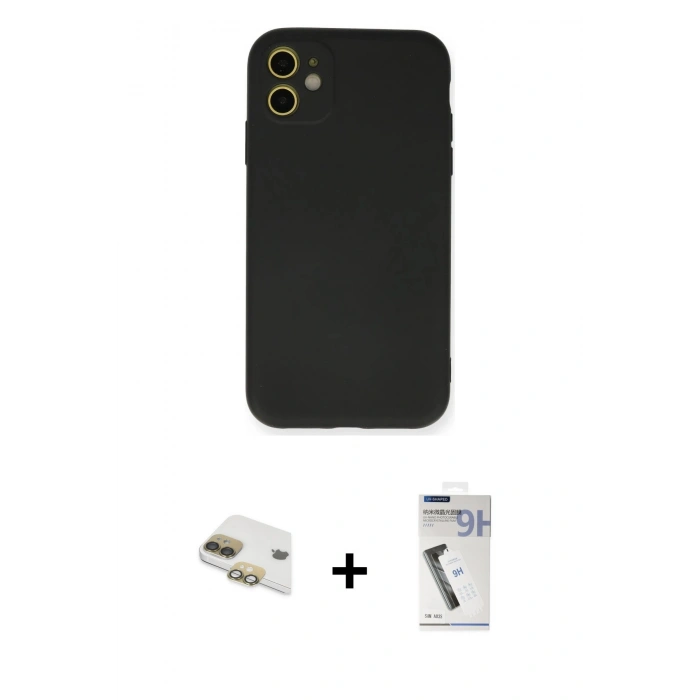 MARSİLYAN™- iPhone 11 Kılıf Ahenk Serisi - Şeffaf Uv Polymer Nano Ekran Koruyucu + Pers Alüminyum Kamera Lens - GD