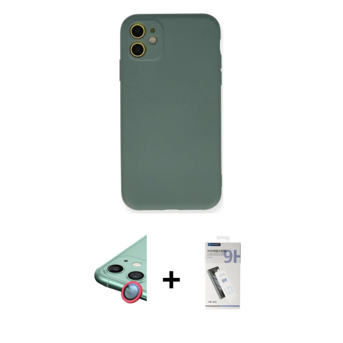 MARSİLYAN™- iPhone 11 Kılıf Ahenk Serisi - Şeffaf Uv Polymer Nano Ekran Koruyucu + Raze Metal Kamera Lens - KI