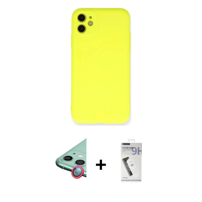 MARSİLYAN™- iPhone 11 Kılıf Ahenk Serisi - Şeffaf Uv Polymer Nano Ekran Koruyucu + Raze Metal Kamera Lens - KI