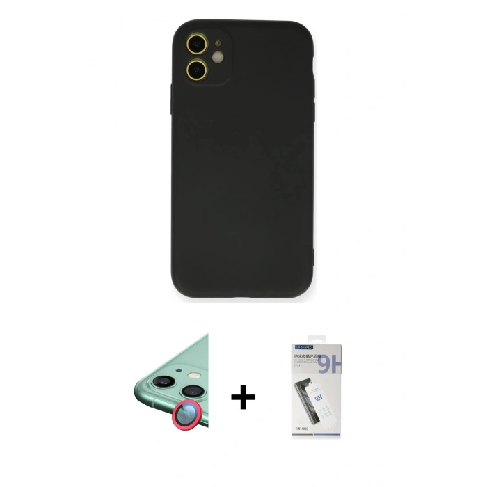 MARSİLYAN™- iPhone 11 Kılıf Ahenk Serisi - Şeffaf Uv Polymer Nano Ekran Koruyucu + Raze Metal Kamera Lens - KI
