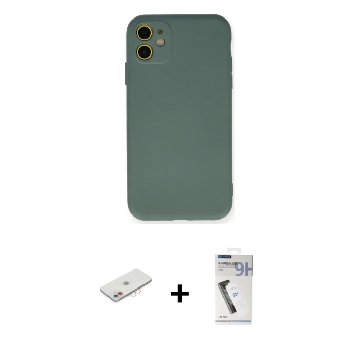 MARSİLYAN™- iPhone 11 Kılıf Ahenk Serisi - Şeffaf Uv Polymer Nano Ekran Koruyucu + Renkli Kamera Lens Koruma Cam - PE