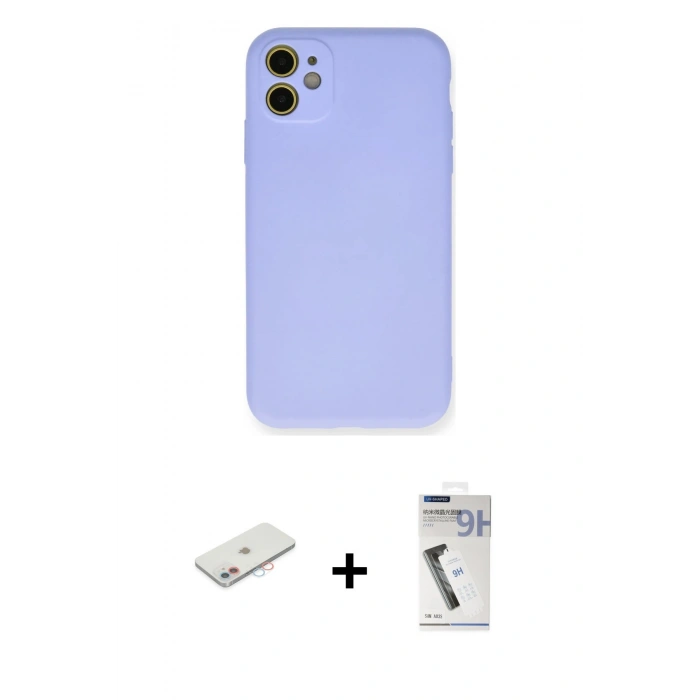 MARSİLYAN™- iPhone 11 Kılıf Ahenk Serisi - Şeffaf Uv Polymer Nano Ekran Koruyucu + Renkli Kamera Lens Koruma Cam - PE