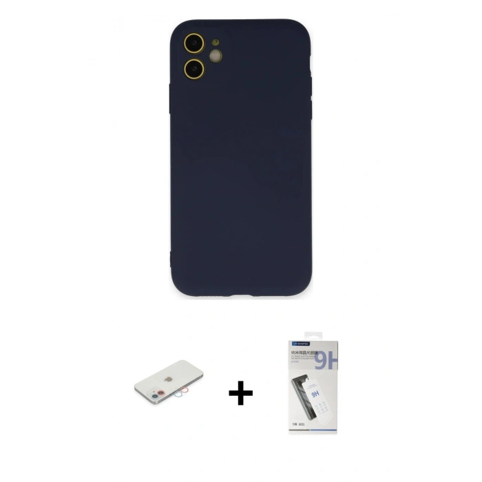 MARSİLYAN™- iPhone 11 Kılıf Ahenk Serisi - Şeffaf Uv Polymer Nano Ekran Koruyucu + Renkli Kamera Lens Koruma Cam - PE