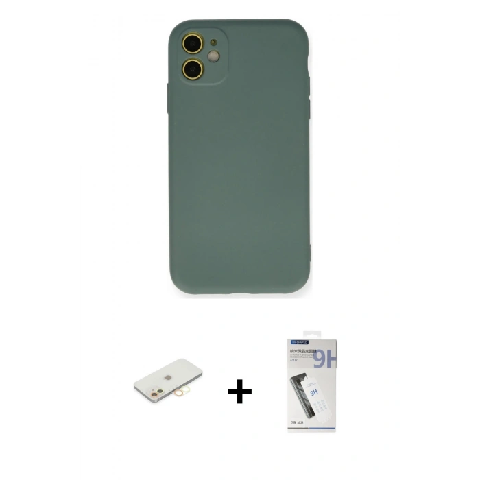 MARSİLYAN™- iPhone 11 Kılıf Ahenk Serisi - Şeffaf Uv Polymer Nano Ekran Koruyucu + Renkli Kamera Lens Koruma Cam - SI
